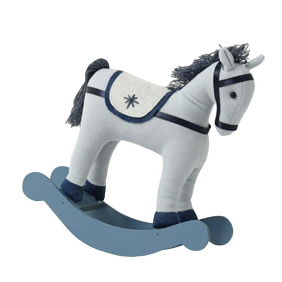 Christmas Rocking Horse Plush Toy Wooden Base Soft Festive Decor Ideal for Toddlers Holiday Nursery Shelf Display