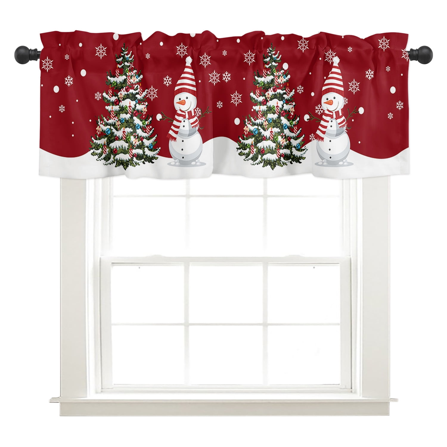 Christmas Rod Pocket Curtain Valance,Christmas Cute Snowman and ...