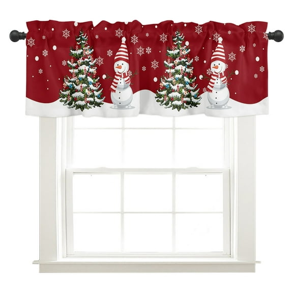 Christmas Rod Pocket Curtain Valance,Christmas Cute Snowman and Christmas Tree Window Curtain Valance for Kitchen Bathroom Living Room 54" x 18"
