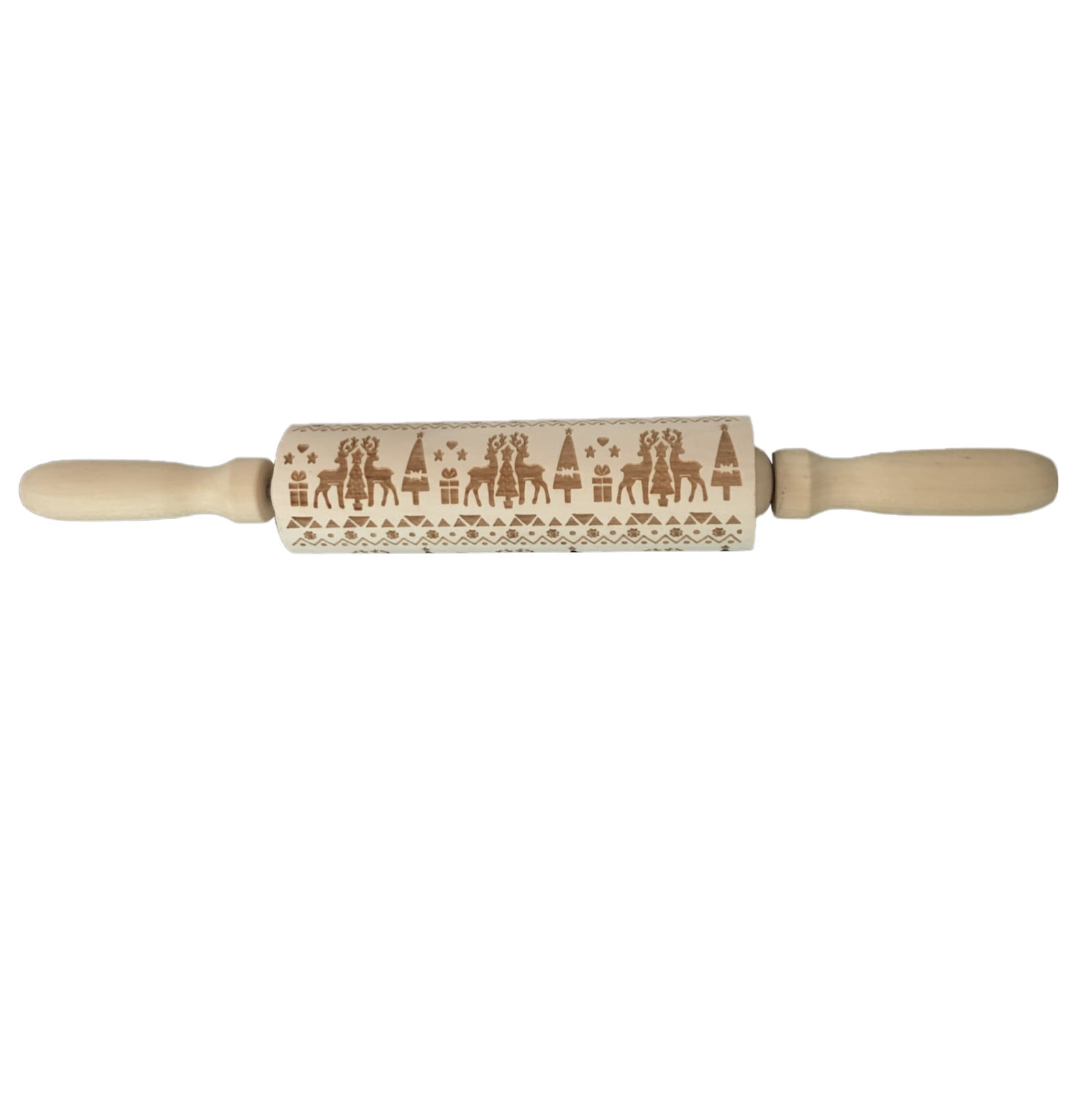 Christmas Rolling Pin Engraved Carved Wood Embossed Rolling Pin Kitchen