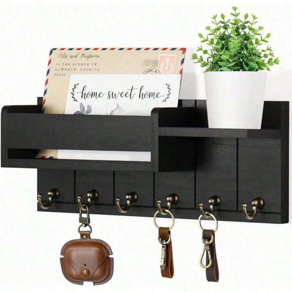 [Christmas Room Decor]1pc Vintage Wooden Wall Mounted Key Rack With Mail Holder & Tray - Easy Install, Suitable