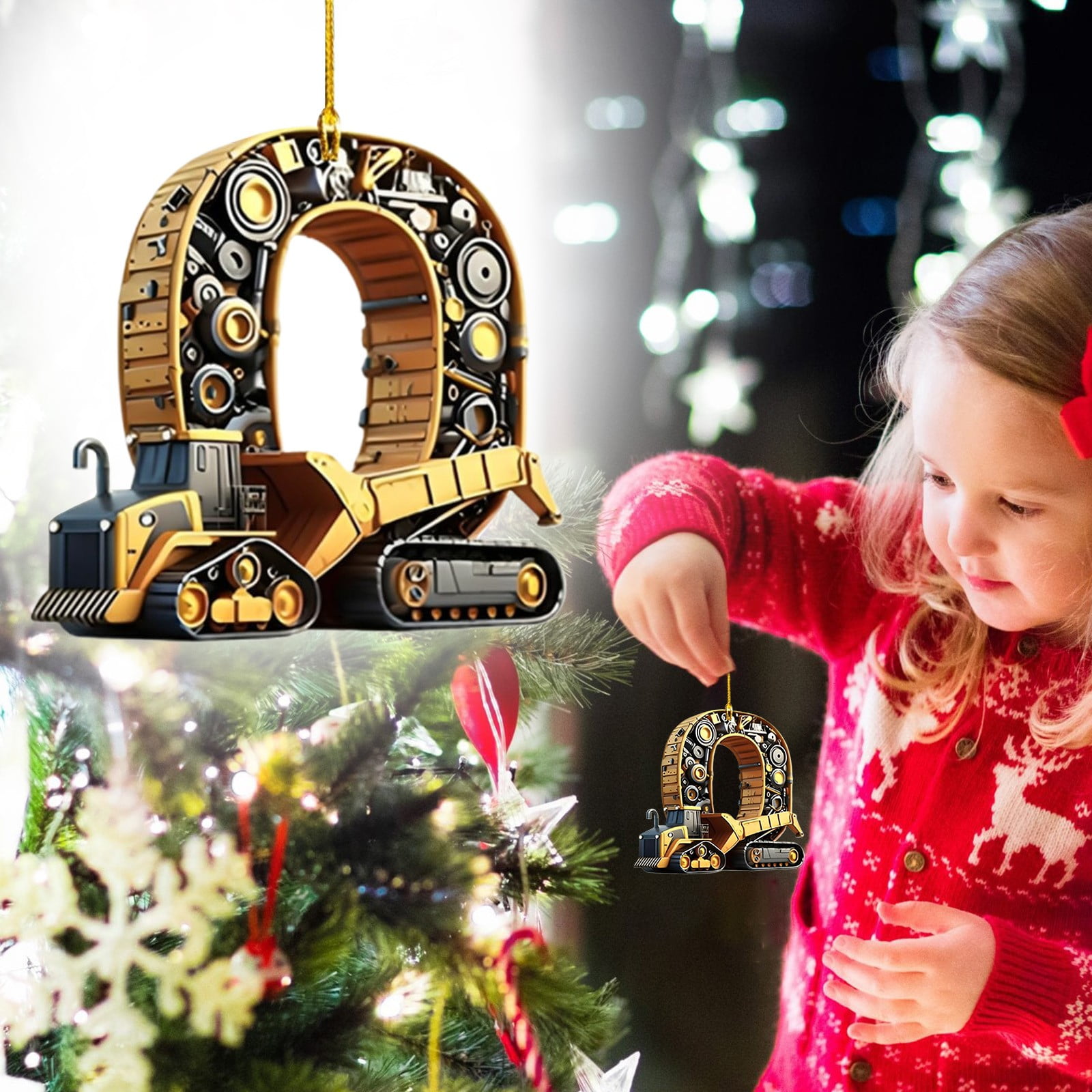 Christmas Room Decor Personalized Construction Vehicle Letters 2D Flat