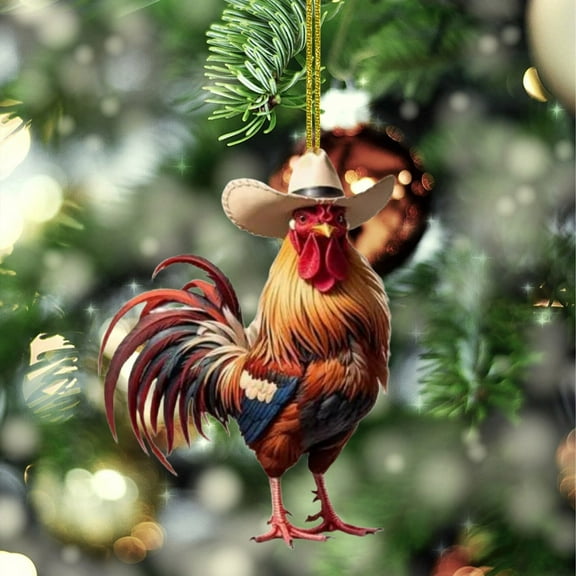 Christmas Rooster Ornament, Acrylic Carved Pendant, Xmas Tree Hanging Decorations, Unique Holiday Animal Pendant, Festive Acrylic Hanging Ornament, Farmhouse Christmas Decor, Holiday Party Decoration