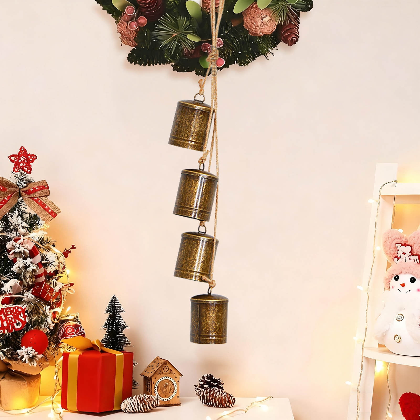 Set Of 3 Rustic Iron Jingle Bells - Handmade Vintage Christmas Decor With Jute Rope For Tree, Door & Mantel