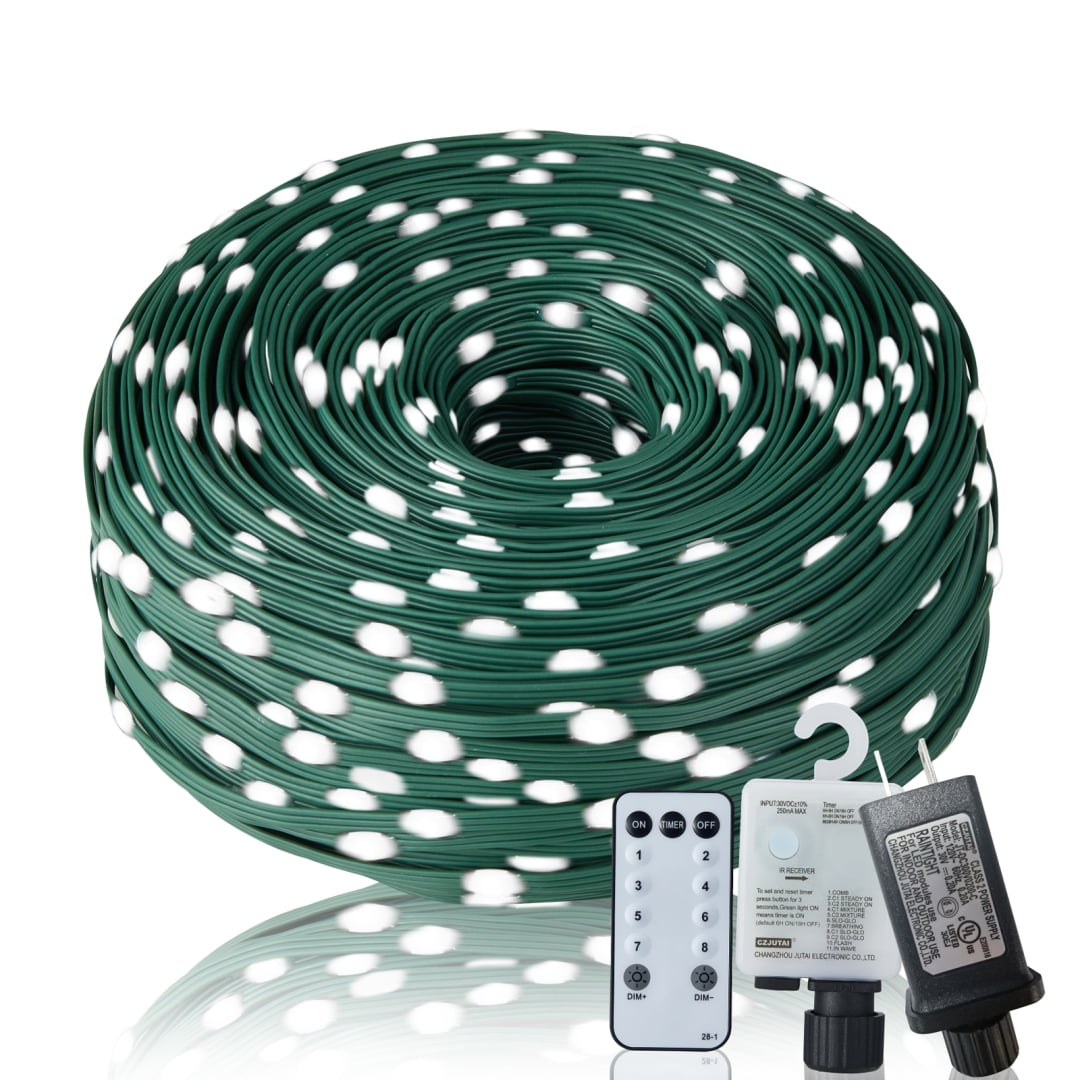 Christmas Rope Lights,1000LED/328FT Outdoor Decorative String Strobe with 8 Modes/Remote/IP67 Waterproof/Timer/Memory Function for Xmas Holiday/Wedding/Party, Cold White