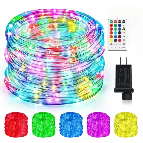 Christmas Rope Lights, 33 FT 16 Color Changing Fairy String Lights with Remote, 100 LED String Lights Indoor Bedroom, Rope Light for Outside, Waterproof Christmas Lights for Outdoor Decoration