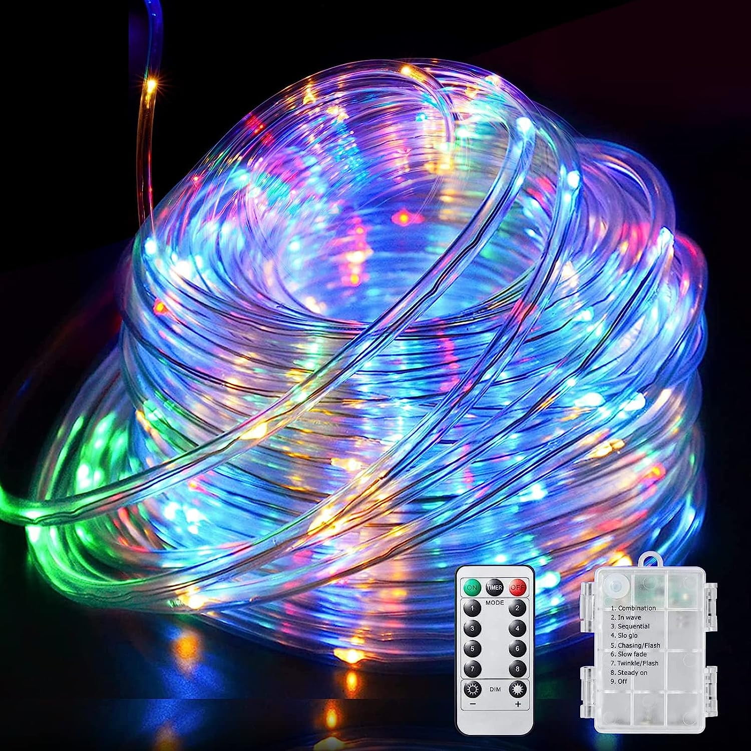 Intertek Rope Light Remote Christmas Rope Lights Outdoor 39ft 100 LED Battery Operated Rope Lights ...