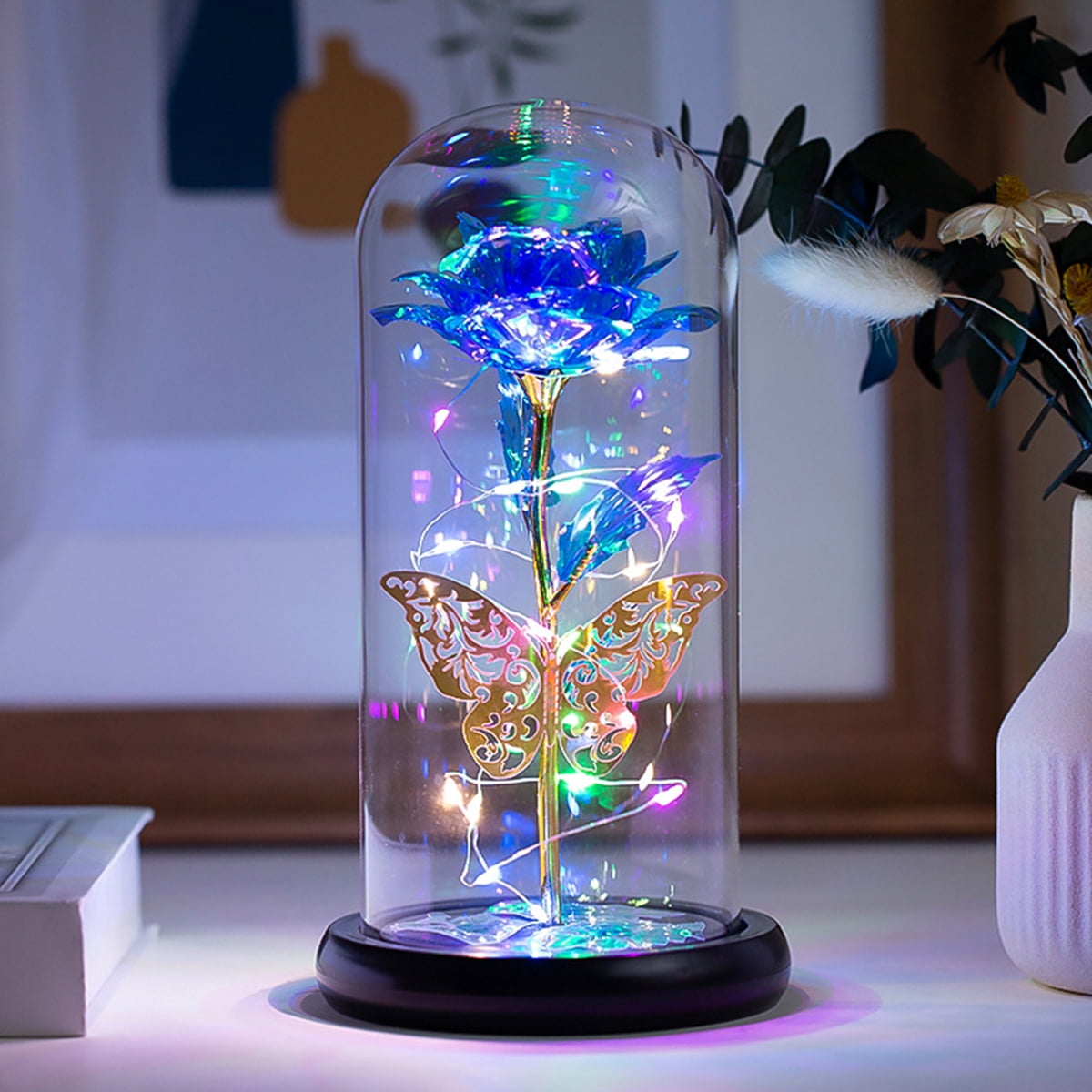 Gpoty LED Romantic Decor, Galaxy Rose Lamp with Butterfly