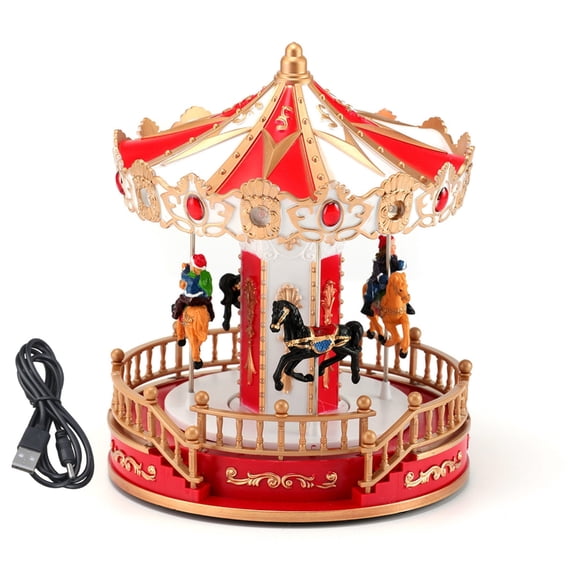 Christmas Rotating Carousels Music Box with Classical Melodies and LED Light