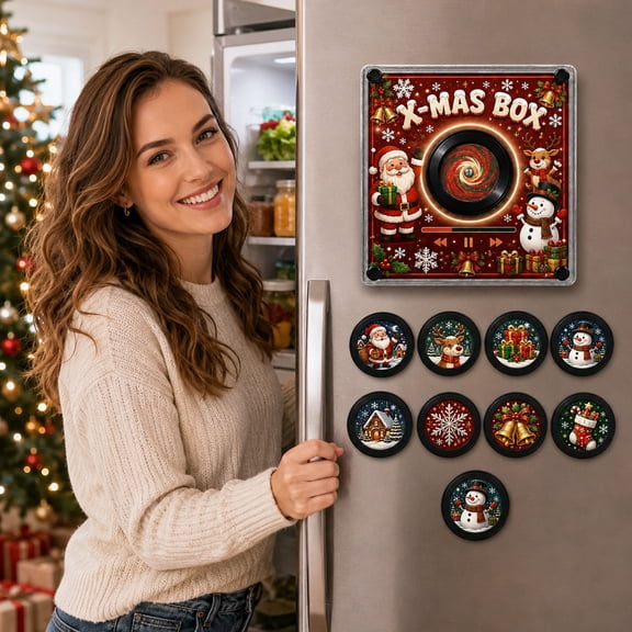 Christmas Rotating Disc Night Light X-Mas Box Acrylic NFC Music Box Fridge Magnet with Ambient Warm LED for Holiday Decor