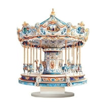 Christmas Rotating Merry-Go-Round Ornament And Flat Decoration With Multi Functional Design, Holiday Theme And Acrylic Material For Desktop Display And Home Decor 6.3X4.7X0.4In 0.06Lb