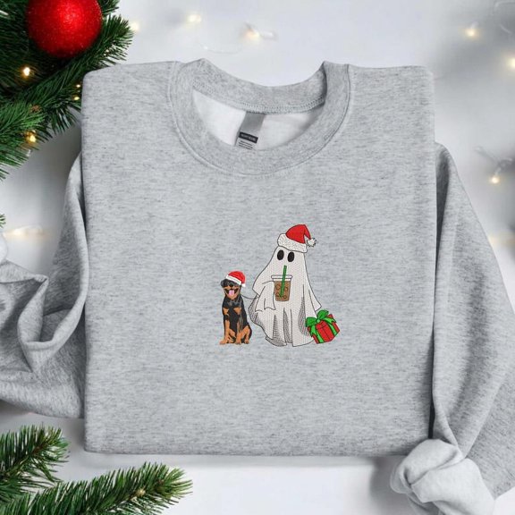 Christmas Rottweiler Dog Santa Embroidered Sweatshirt