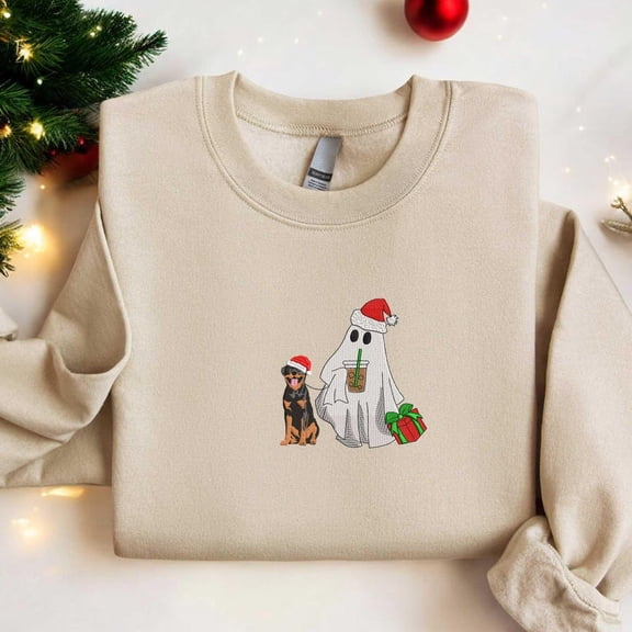 Christmas Rottweiler Dog Santa Embroidered Sweatshirt