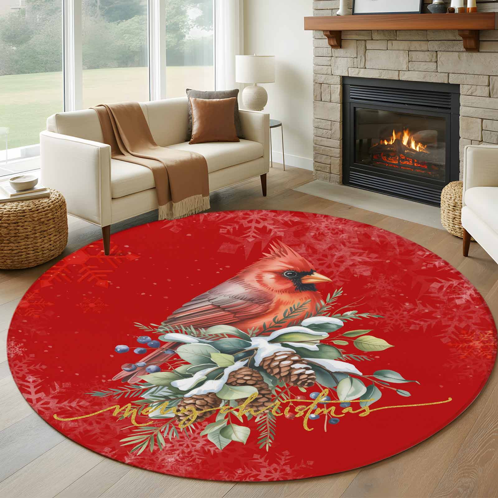Christmas Round Area Rug 6 FT,Non Slip Bedroom Area Rug,Winter Red ...