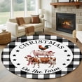 thumbnail image 1 of Christmas Round Area Rug 6Ft Washable Circle Rugs for Bathroom Office, Farmhouse Cow Pig Chicken Black Plaid Non-Slip Carpet Floor Mats Indoor Outdoor Carpet Runner Aesthetic Home Decor, 1 of 8