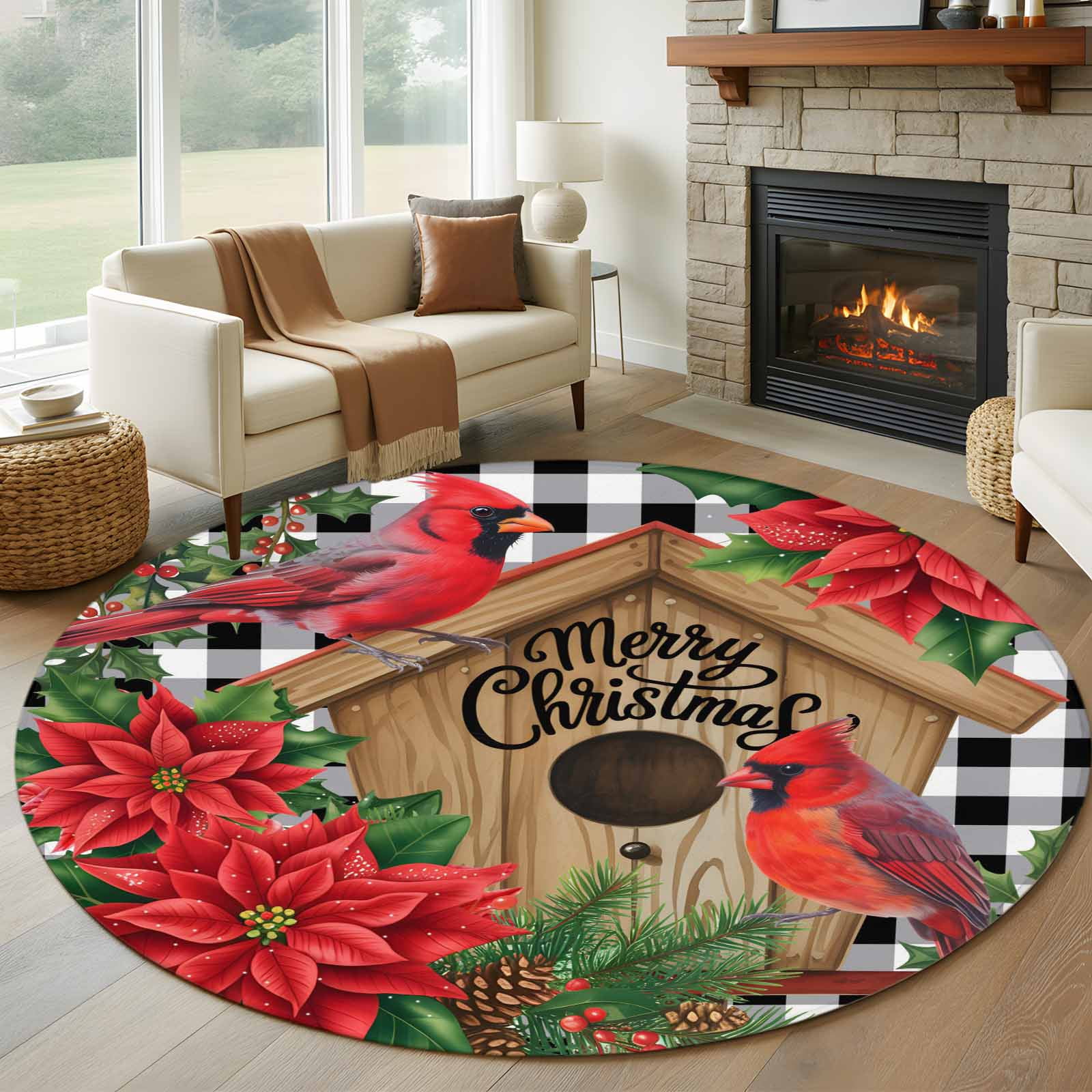 Christmas Round Area Rug 7Ft Washable Circle Rugs for Dorm Laundry Room ...