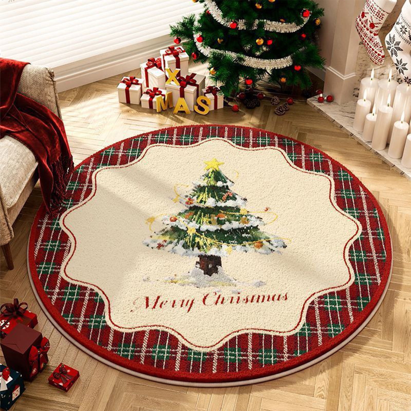 Christmas Round Area Rug Soft Non-slip Backing Round Floor Mat,Washable ...