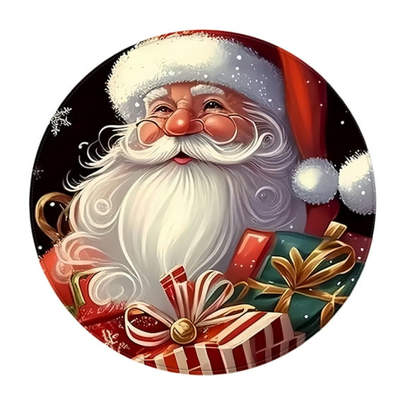 Christmas Round Area Rugs, Non-Slip Holiday Doormat with Santa Reindeer Patterns for Living Room Doorway Decor(C)
