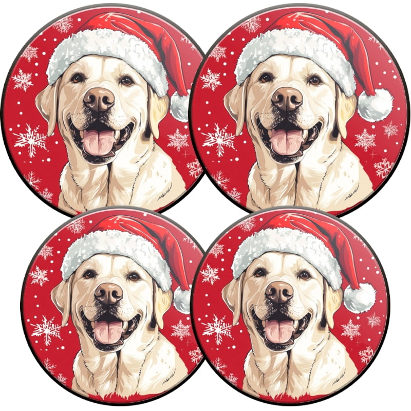 Christmas Round Burner Covers for Electric Stove, Labrador in Santa Hat Metal Durable Xmas Decor Gas Stove Burner Covers Set of 4 for Kitchen Holiday, 8 Inches and 10 Inches