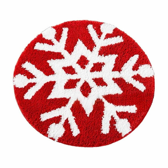 Christmas Round Carpet Plush Velvet Dense Non-slip Flocking Floor Mat, Soft and Cozy Holiday Decor for Living Room Bedroom