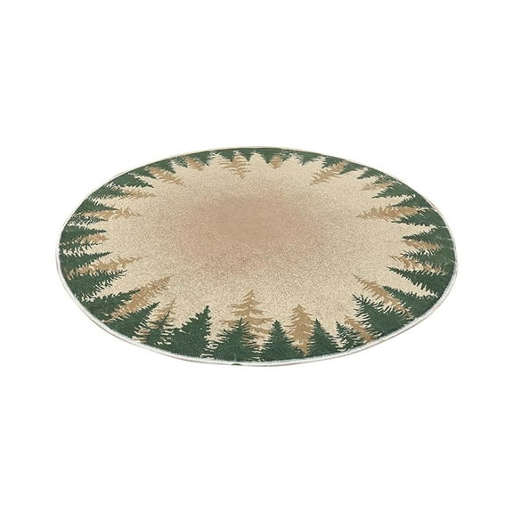 Christmas Round Carpet with Tree Pattern, Festive Holiday Floor Mat for Living Room Bedroom Sofa Coffee Table, Soft Non-Shedding Polyester Decor