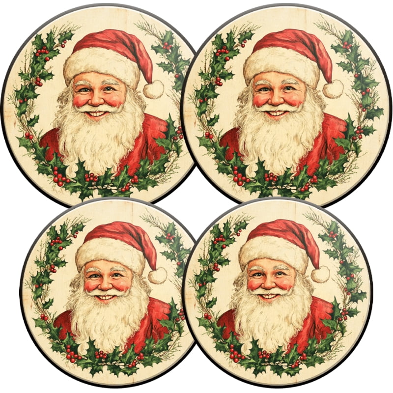 Christmas Round Electric Stove Burner Covers, Christmas Smiling Santa Claus with Xmas Wreath 4Pcs Top Covers for Electric Stove Burner for Kitchen Holiday Decoration, 8 Inches and 10 Inches