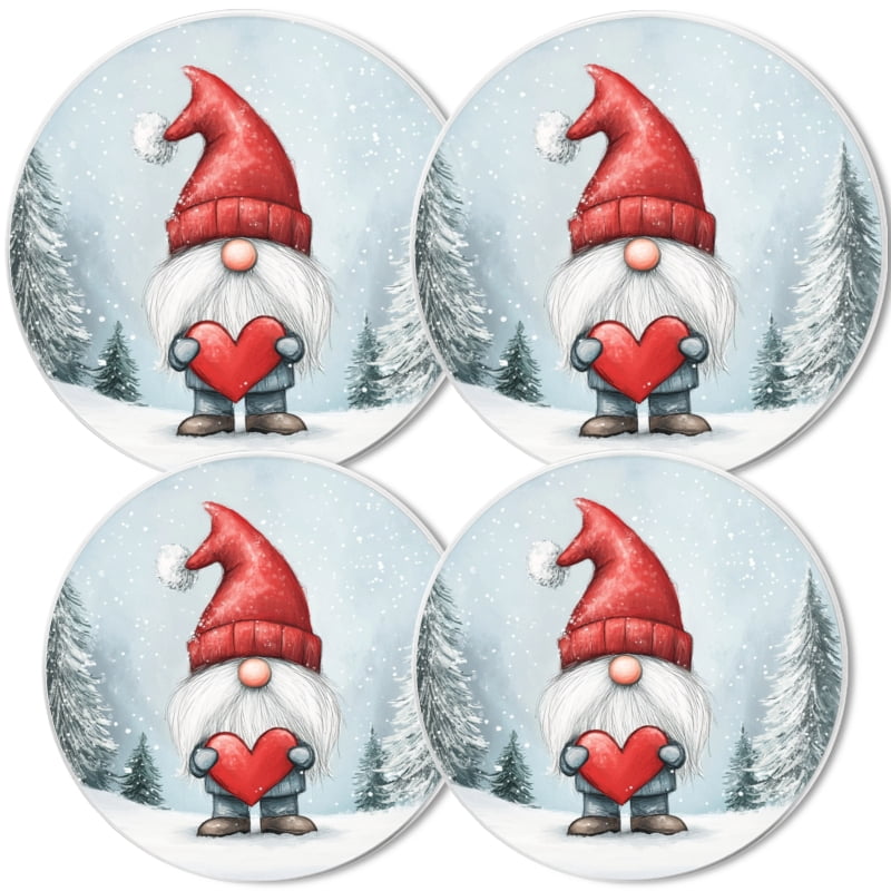 Christmas Round Electric Stove/Range Burner Cover, Christmas Red Hat Gnome with Heart Mental Durable Conceals Gas Burner Covers Set of 4 for Kitchen Holiday Decor, 8 Inches and 10 Inches