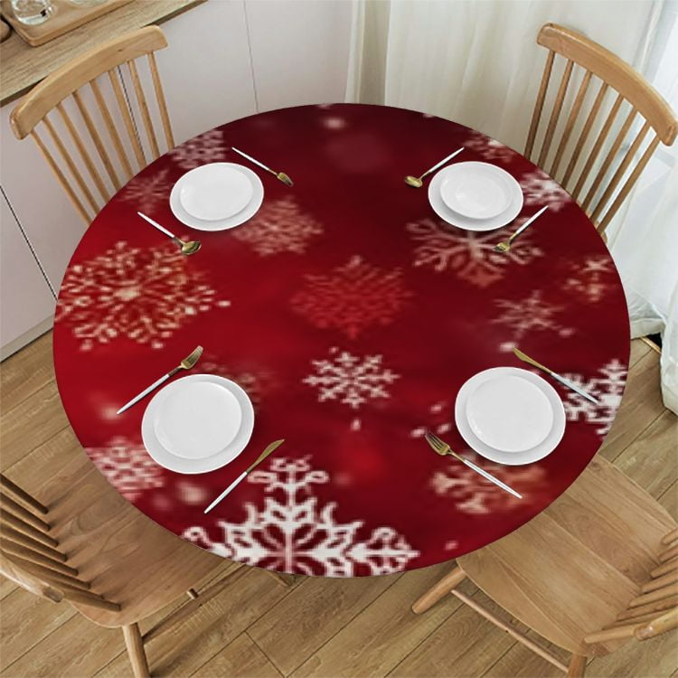 Christmas Round Fitted Tablecloth, Christmas Balls Elastic Edged Table