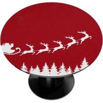 Christmas Round Fitted Tablecloth with Elastic Christmas Tree Reindeer Red Round Table Cloth Polyester Fitted Tablecloth 36"-42" Waterproof Table Cover for Dining Room Patio Restaurant Use