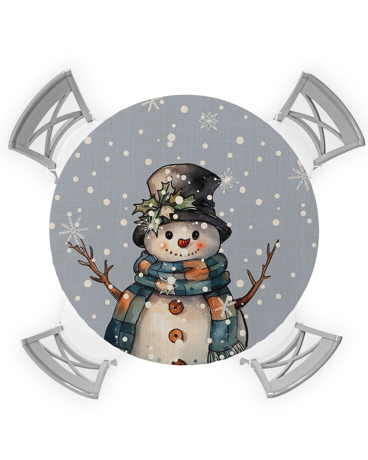 Christmas Round Fitted Tablecloths Table Cover, Blue Snowman Winter