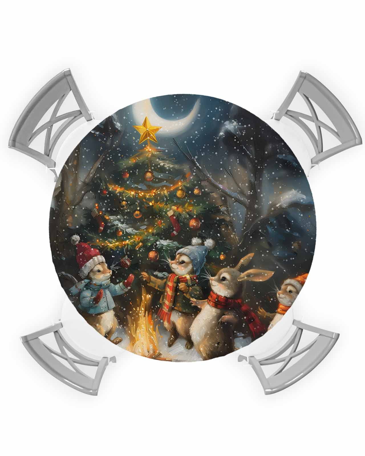 Christmas Round Fitted Tablecloths Table Cover, Winter Snowflake