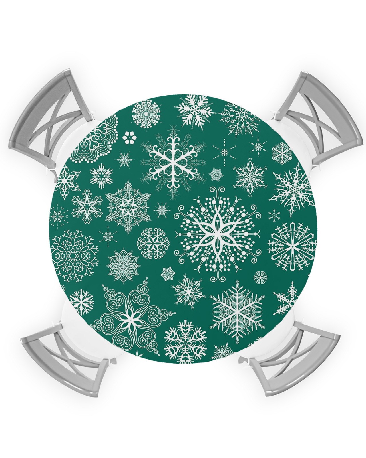 Christmas Round Fitted Tablecloths Table Cover, Xmas Green Snowflake