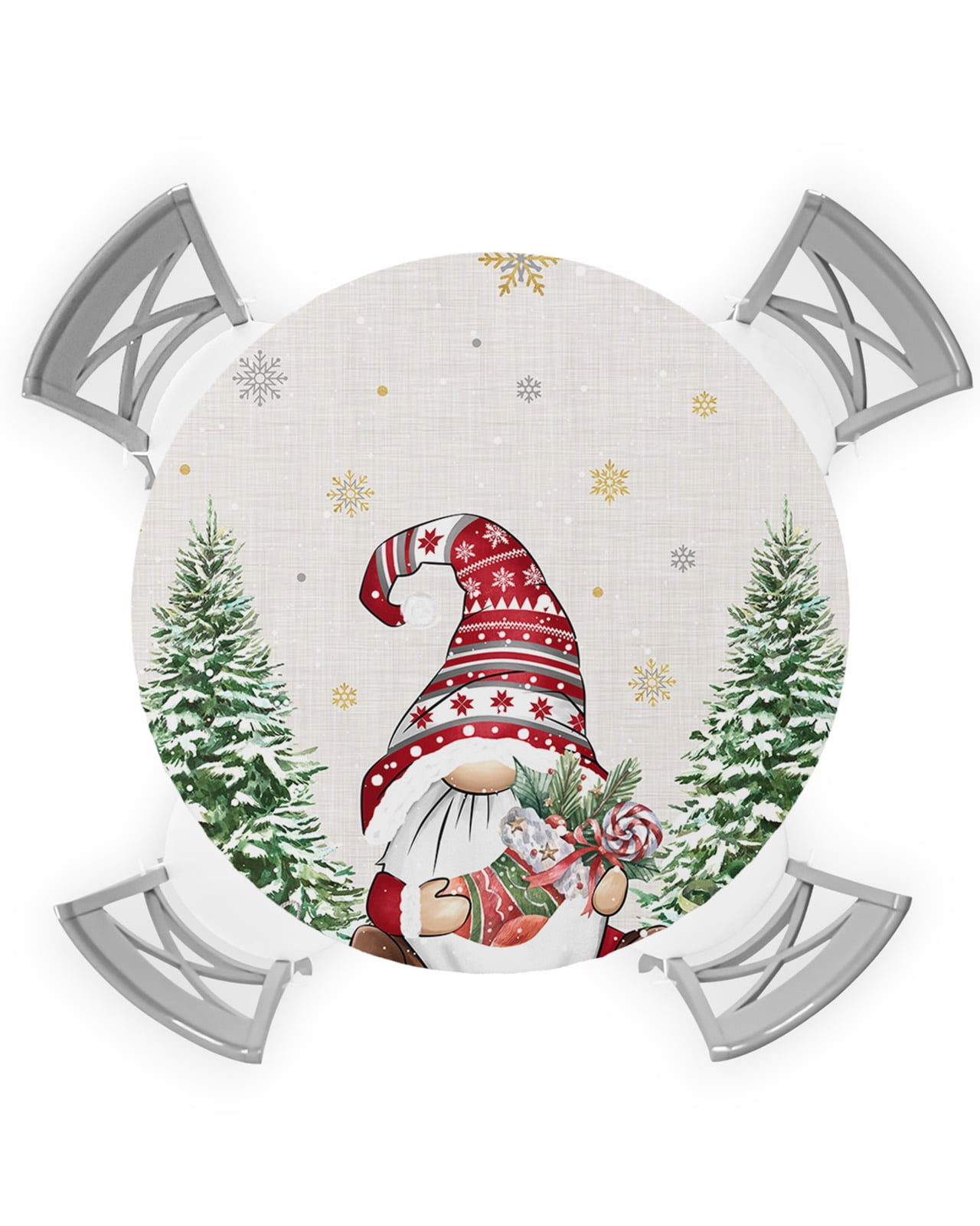 Christmas Round Fitted Tablecloths Table Cover, Yellow Grey Snowflake