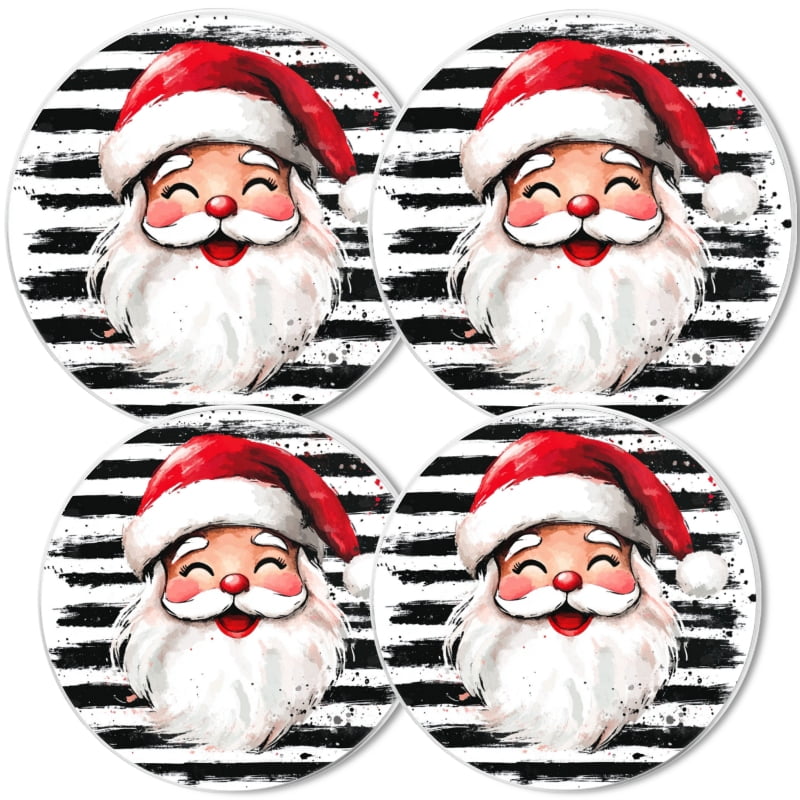 Christmas Round Gas Stove Burner Covers, Xmas Smiling Santa Claus Mental Durable Gas Stove Burner Covers Set of 4 for Cooktop Decorative, Kitchen Holiday Decor, 8 Inches and 10 Inches