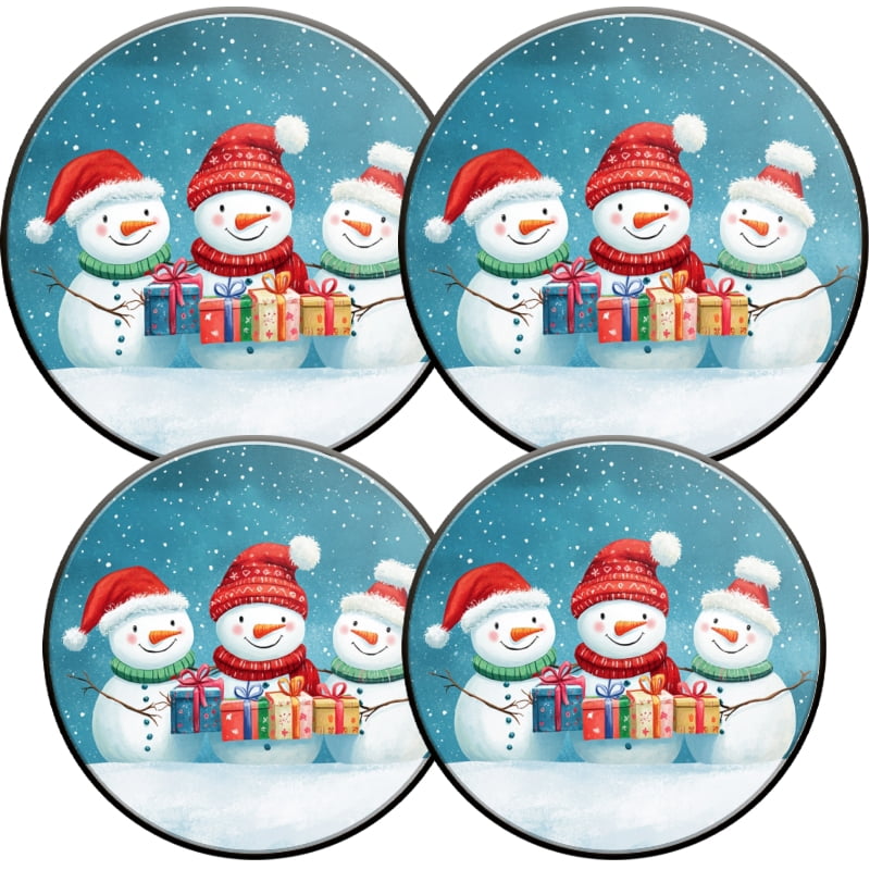Christmas Round Gas Stove Burner Covers, Xmas Smiling Snowman Snowflakes Mental Durable Gas Stove Burner Covers Set of 4 for Holiday Kitchen Decor, 8 Inches and 10 Inches
