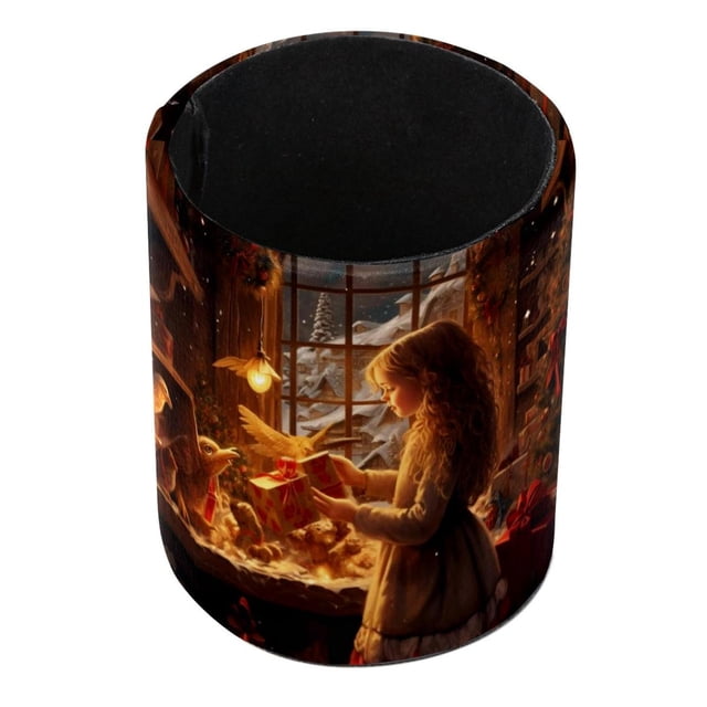 Christmas Round Leather Cylinder Pen Holder Pencil Holder Pencil