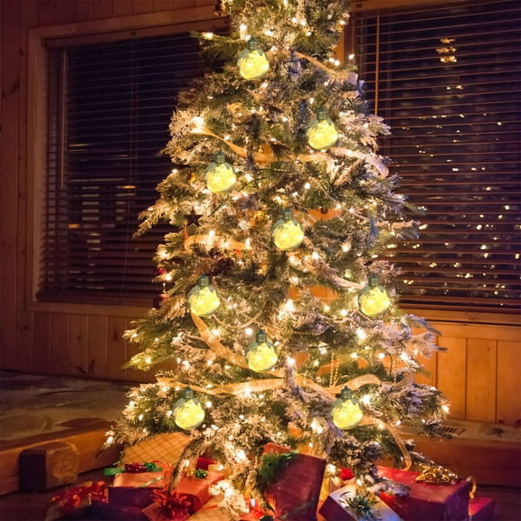 Christmas Round Light Bulb Ornament, Transparent LED Hanging Decoration with Warm Lights and Yellow Floral Design for Christmas Tree Holiday Wedding Home Party Decor 2025 Trend Collection