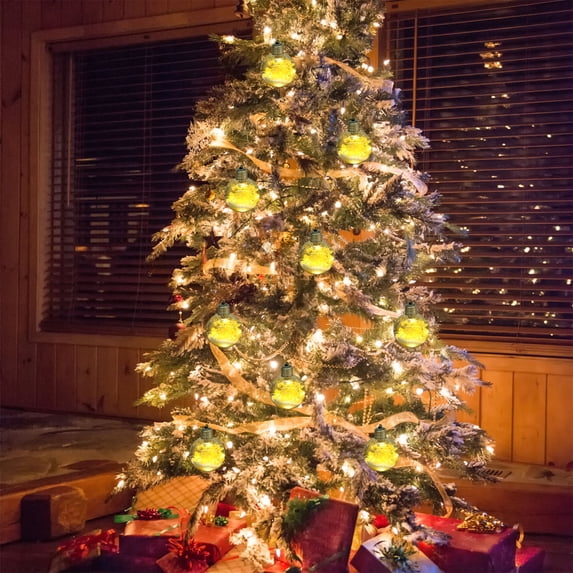 Christmas Round Light Bulb Ornament, Transparent LED Hanging Decoration with Warm Lights and Yellow Floral Design for Christmas Tree Holiday Wedding Home Party Decor 2025 Trend Collection