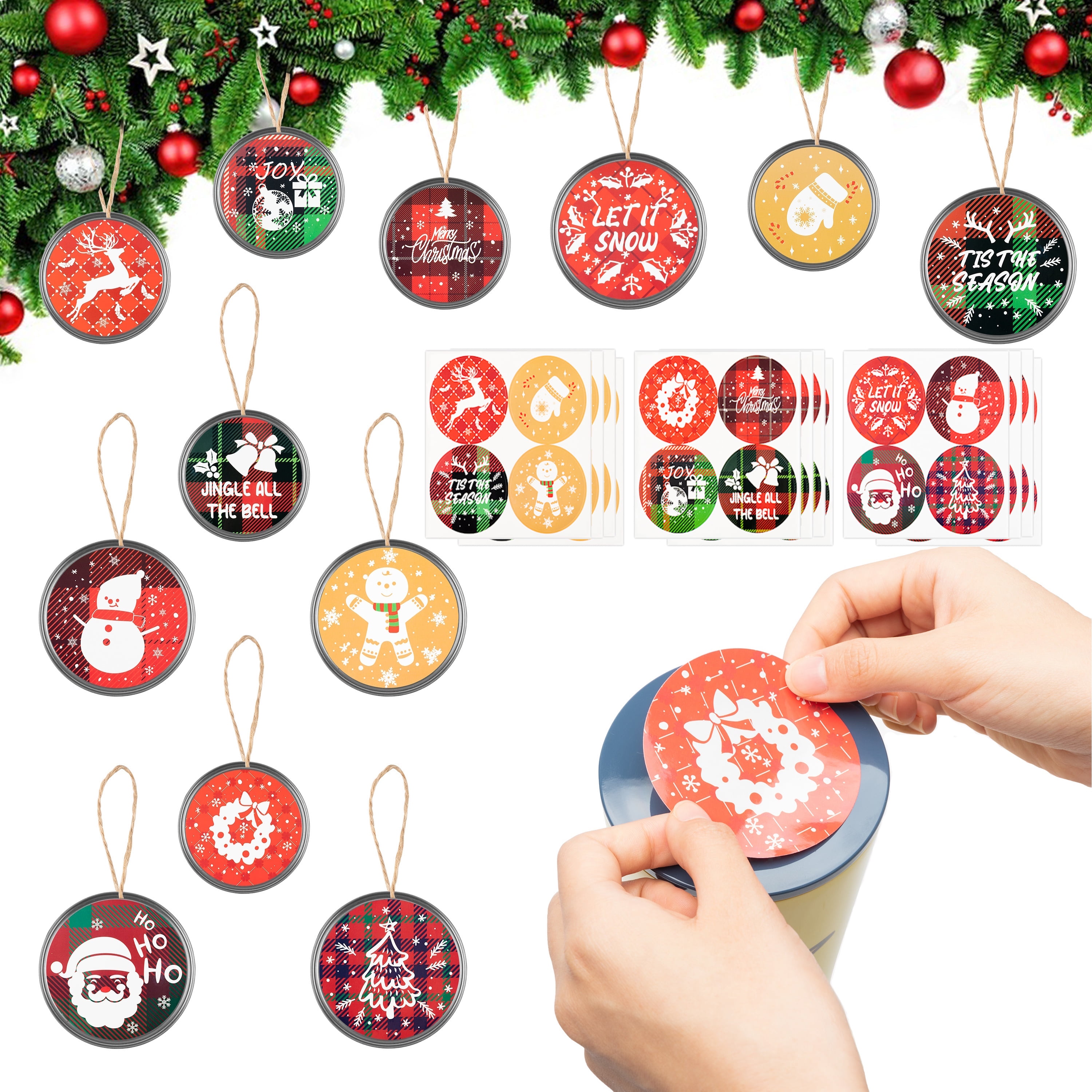Lid Sticker Christmas Round Mason Jar Canning Lid Stickers for Christmas Tree ...