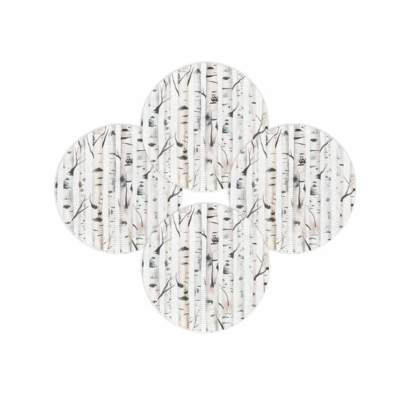 Christmas Round Placemats Set of 4 Birch Trees Place Mats Washable Woven Placemat White Tree Branch Circle Braided Table Mat for Kitchen Dining Table Party Home Decor 15 Inch