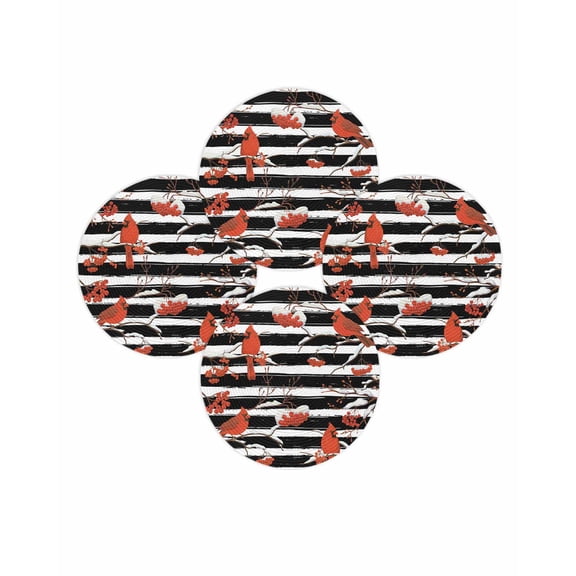 Christmas Round Placemats Set of 4 Cardinal Bird Red Berry Place Mats Washable Woven Placemat Snowy Black Stripes Circle Braided Table Mat for Kitchen Dining Table Party Home Decor 15 Inch