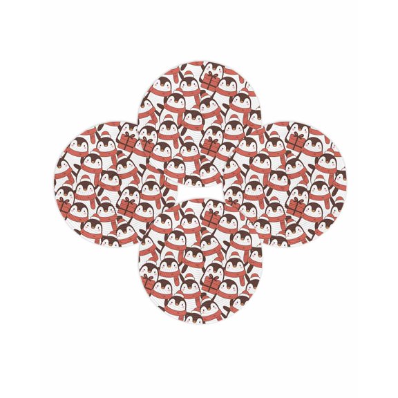 Christmas Round Placemats Set of 4 Cartoon Penguins with Xmas Hat Place Mats Washable Woven Placemat Cute Animal Red Circle Braided Table Mat for Kitchen Dining Table Party Home Decor 15 Inch