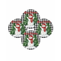 Christmas Round Placemats Set of 4 Christmas Tree Snowman Place Mats Washable Woven Placemat Snowflake Black Buffalo Plaid Circle Braided Table Mat for Kitchen Dining Table Party Home Decor 15 Inch