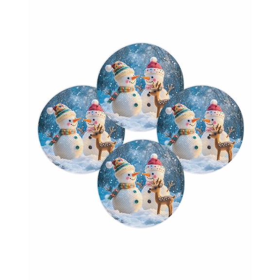 Christmas Round Placemats Set of 4 Cute Snowman Reindeer Place Mats Washable Woven Placemat Forest Snow Landscapes Circle Braided Table Mat for Kitchen Dining Table Party Home Decor 15 Inch