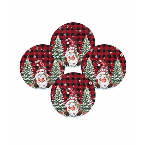 Christmas Round Placemats Set of 4 Pine Tree Gnome Place Mats Washable Woven Placemat Red Buffalo Plaid Winter Snowflake Circle Braided Table Mat for Kitchen Dining Table Party Home Decor 15 Inch