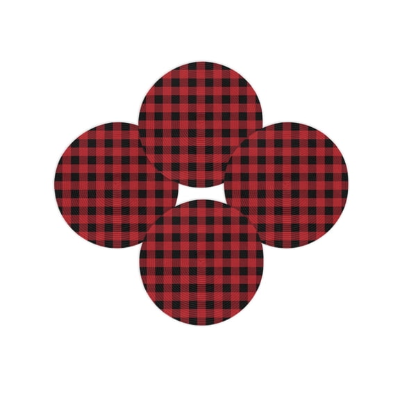 Christmas Round Placemats Set of 4 Red and Black Buffalo Plaid Place Mats Washable Woven Placemat Check Checkered Circle Braided Table Mat for Kitchen Dining Table Party Home Decor 15 Inch
