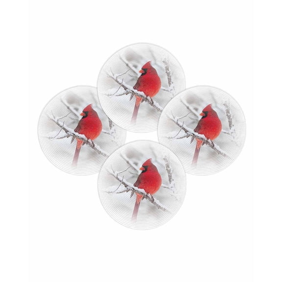 Christmas Round Placemats Set of 4 Red Cardinal Bird Place Mats Washable Woven Placemat Winter Snowy Branch Circle Braided Table Mat for Kitchen Dining Table Party Home Decor 15 Inch