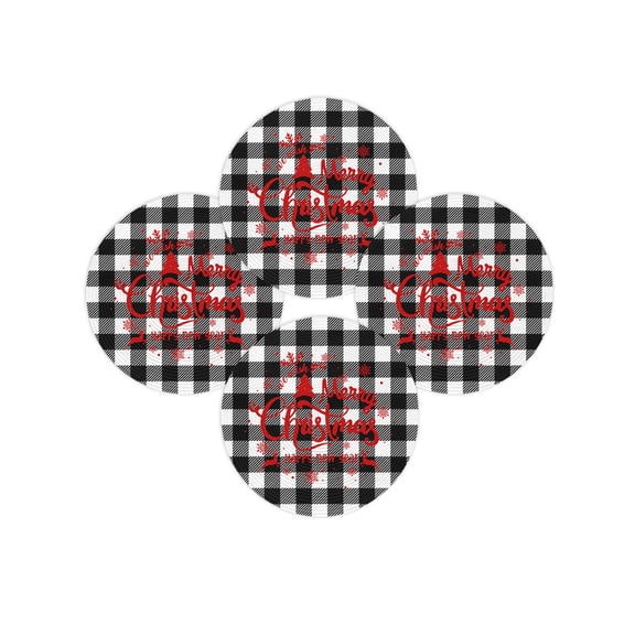 Christmas Round Placemats Set of 4 Snowflake Elk Deer Reindeer Place Mats Washable Woven Placemat Black Buffalo Plaid Check Circle Braided Table Mat for Kitchen Dining Table Party Home Decor 15 Inch