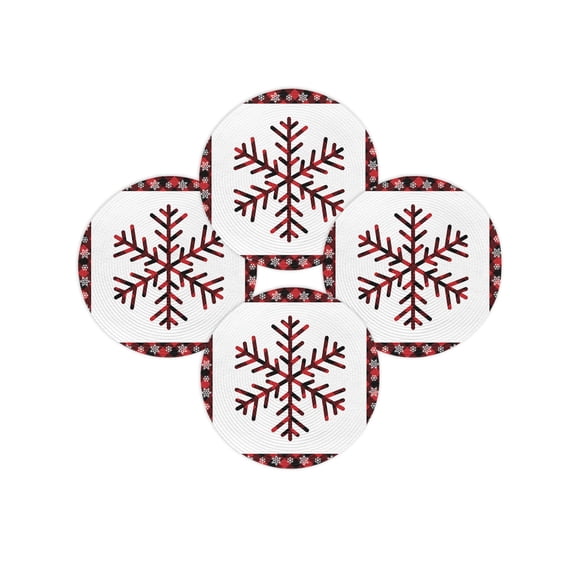 Christmas Round Placemats Set of 4 Snowflake Place Mats Washable Woven Placemat Red Black Plaid Circle Braided Table Mat for Kitchen Dining Table Party Home Decor 15 Inch