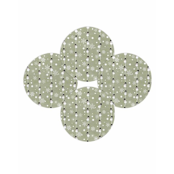 Christmas Round Placemats Set of 4 Snowman Lines Place Mats Washable Woven Placemat Winter Snowflake Sage Green Circle Braided Table Mat for Kitchen Dining Table Party Home Decor 15 Inch